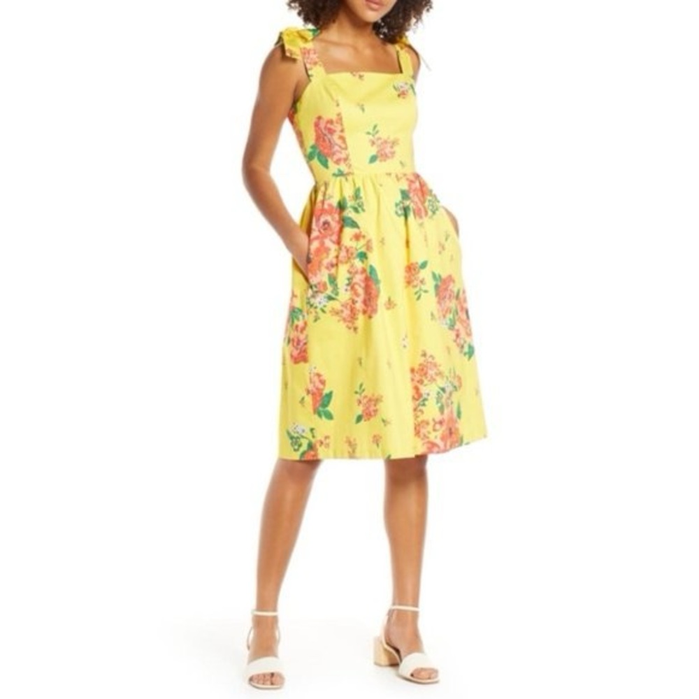 Charles Henry Bright Yellow Floral Midi Dress